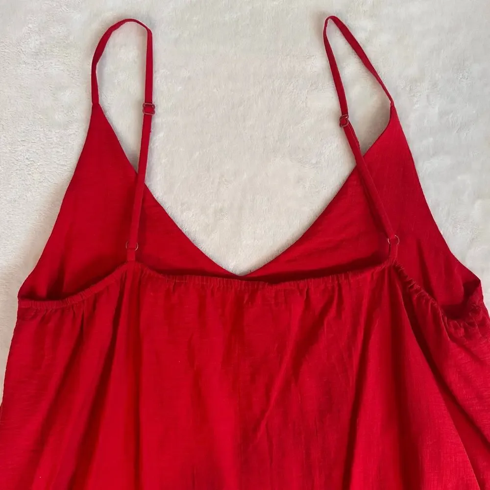 Red Sleeveless Dress, Size M, Vibrant Tiered Ruffled Hem - Picture 3 of 6